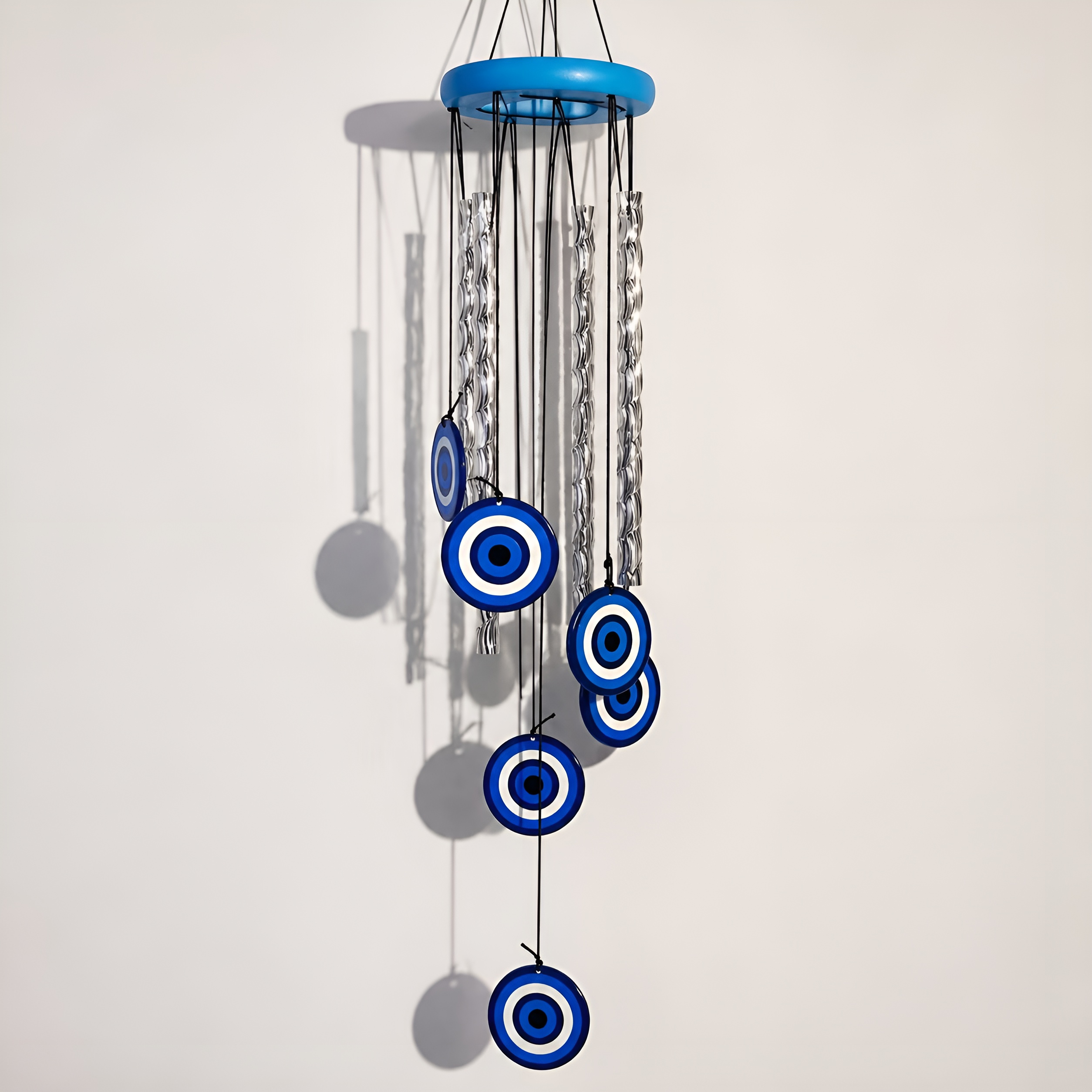 Evil eye wind chime with Silver Tubes
