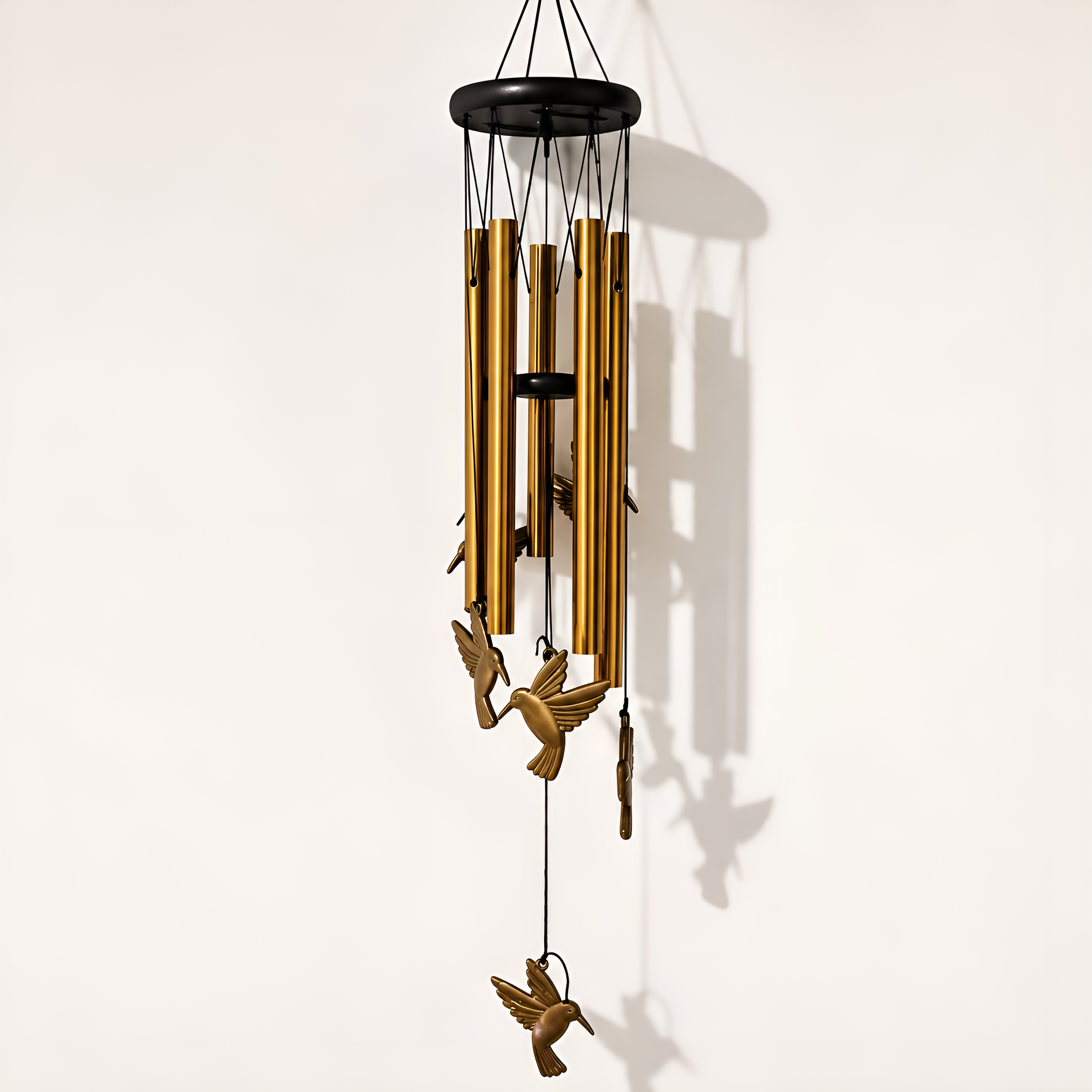 Wooden wind chime with Hummingbirds & Gold Tubes